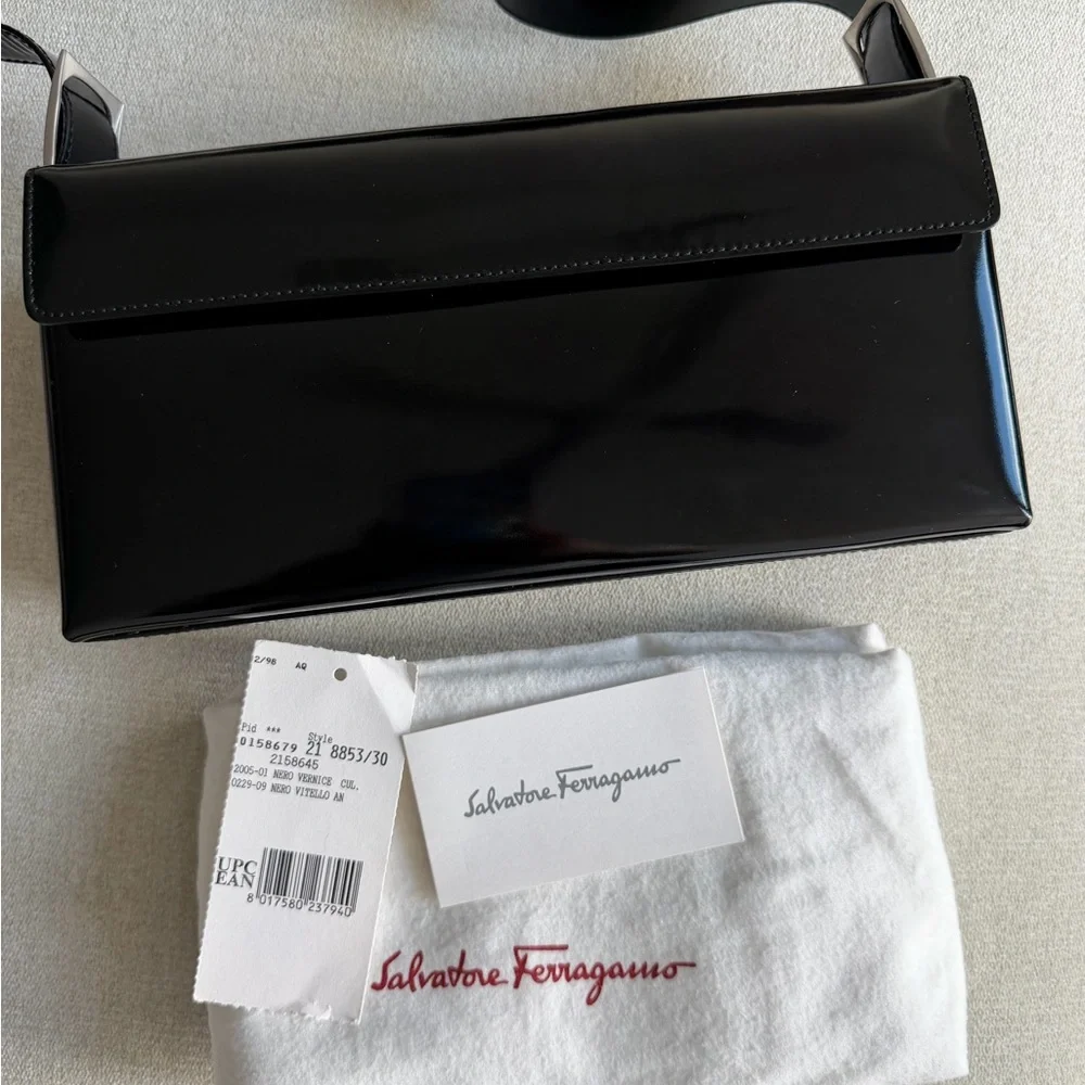 Salvatore Ferragamo Black Patent Leather Shoulder Bag - 90s Vintage